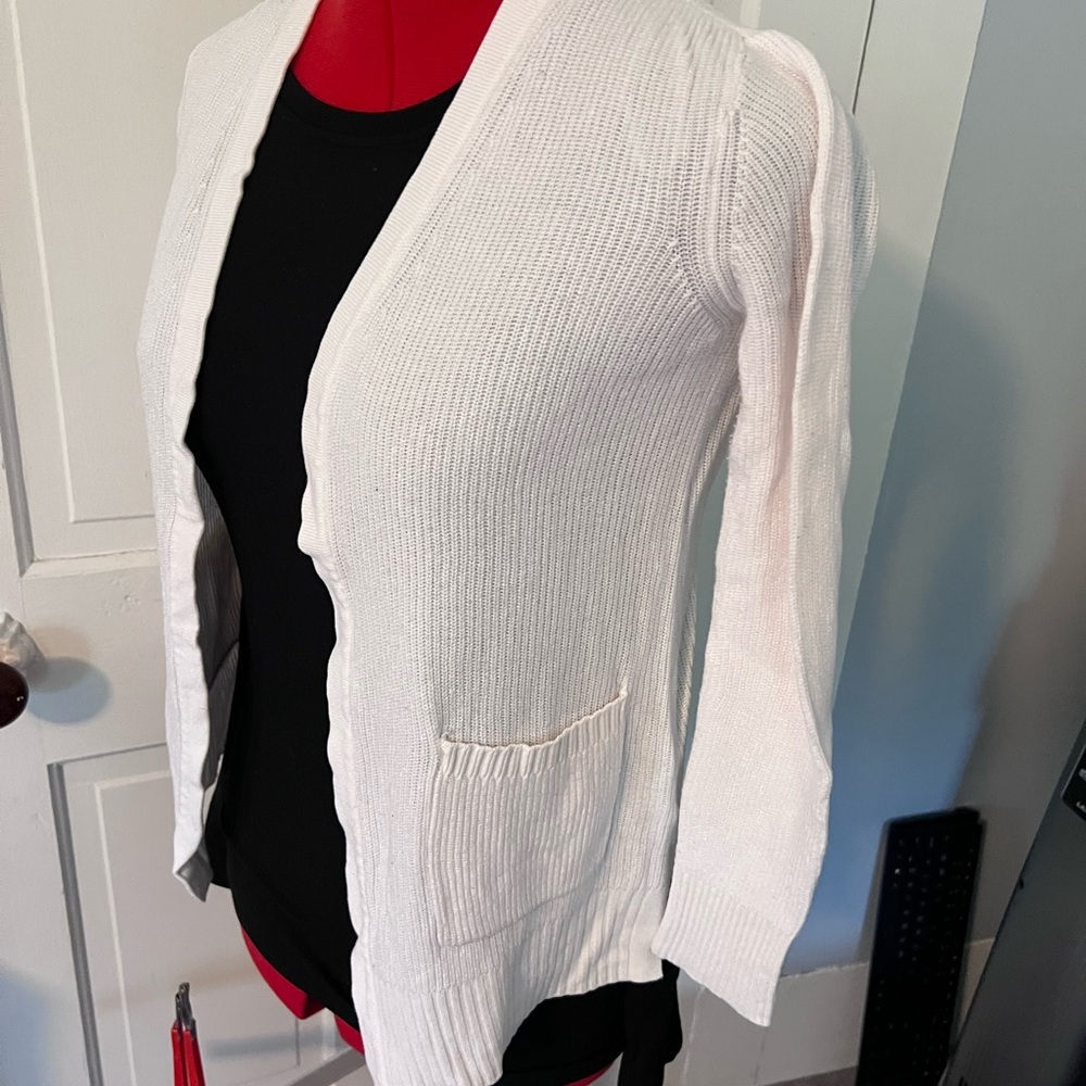 Nine West White Ribbed Cardigan Sweater